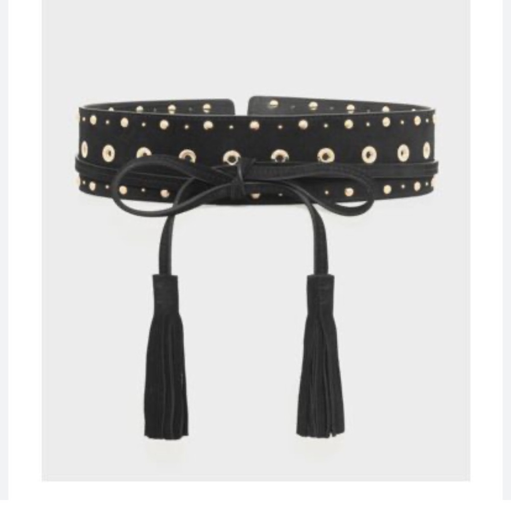 REVOLVE Black Stud-Embellished Tie Front Tassel Waist Belt